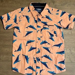 Craft+Flow whale button down front pocket optional flip sleeve to navy.